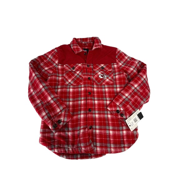 Kansas City Chiefs G-III Mens Red Plaid Black Shirt Jacket Size Medium M NWT